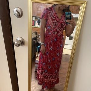 Red and purple floral tie front dress